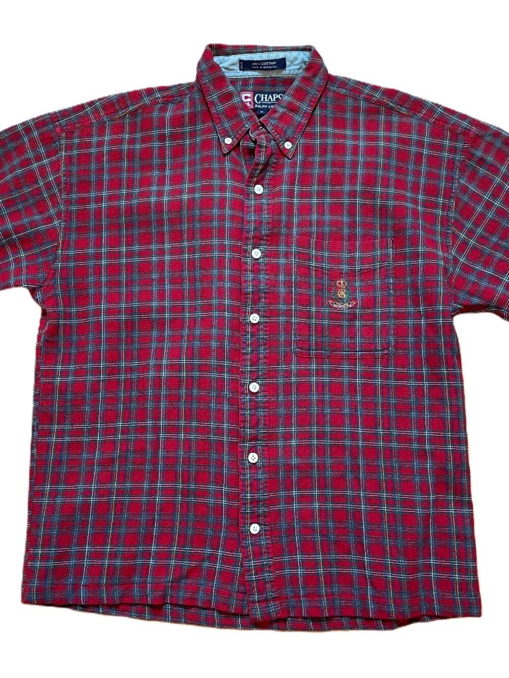Chaps by Ralph Lauren Men's Button Down Short Sleeve Shirt Red Plaid Size Med